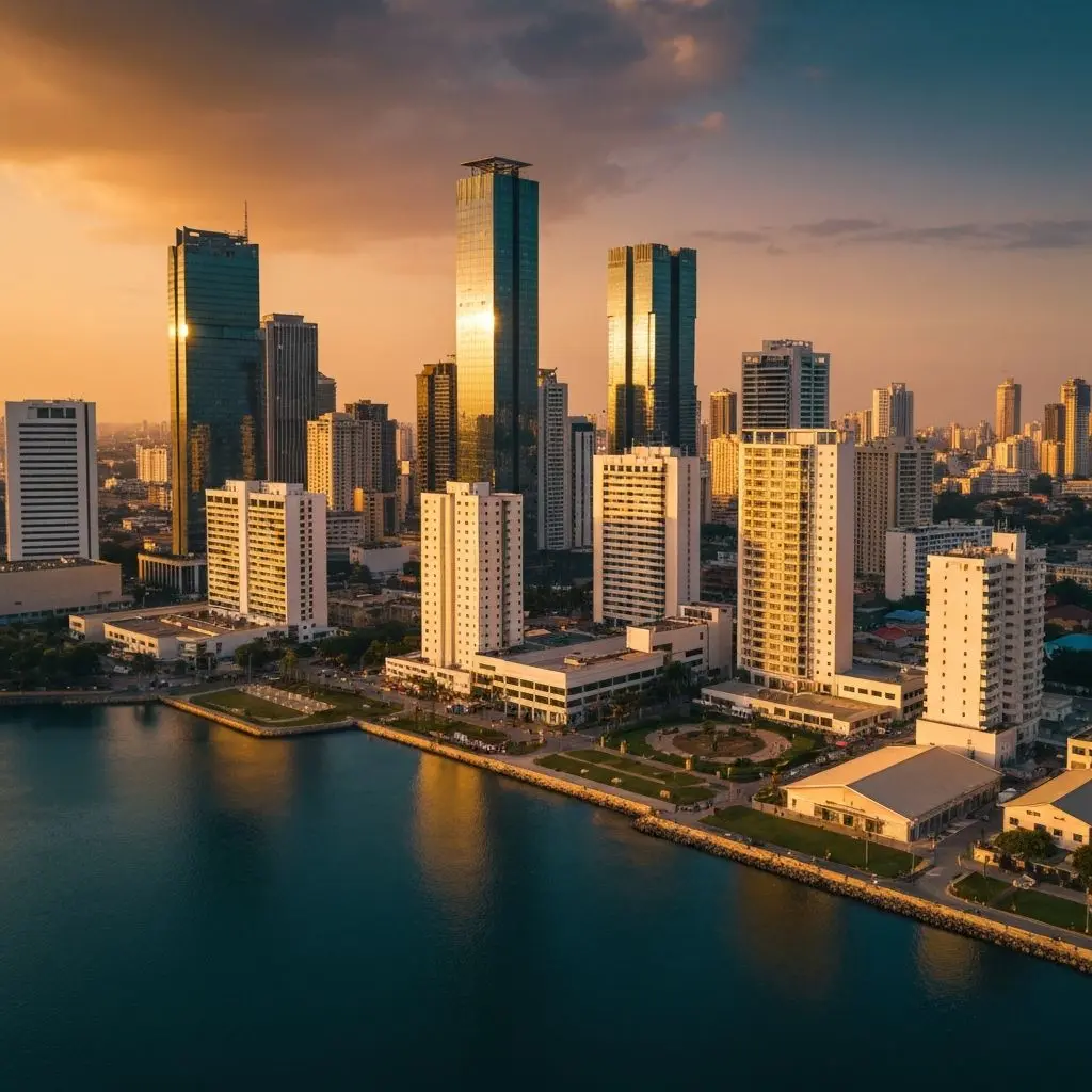 Vue aérienne d'Abidjan illustrant la mission de SOGETIM